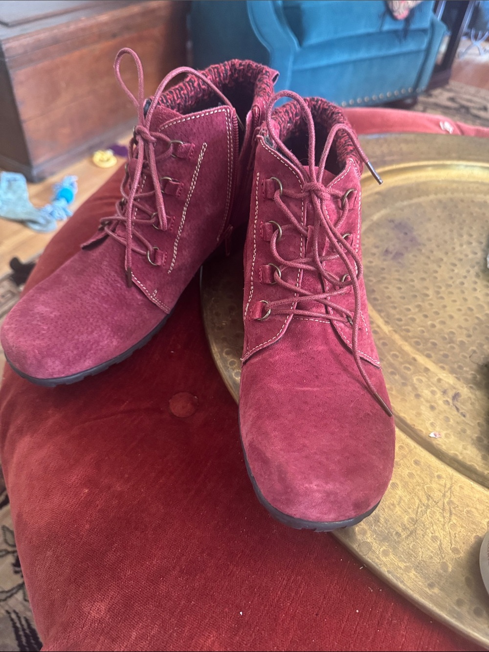 Propet Burgundy Suede Lace-Up Ankle Boots